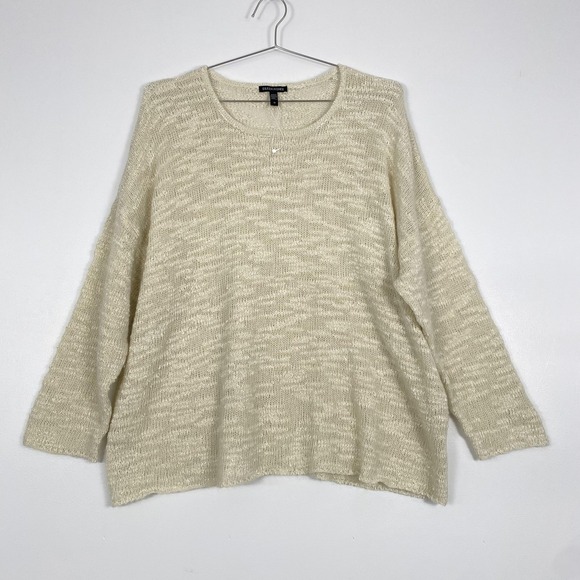 Eileen Fisher Sweaters - Eileen‎ Fisher Sweater Womens 3X Cream Mohair Blend Open Knit Crewneck Pullover